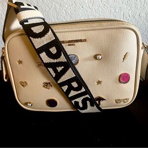 Karl Lagerfeld Paris Cream Pebbled Leather Camera Crossbody